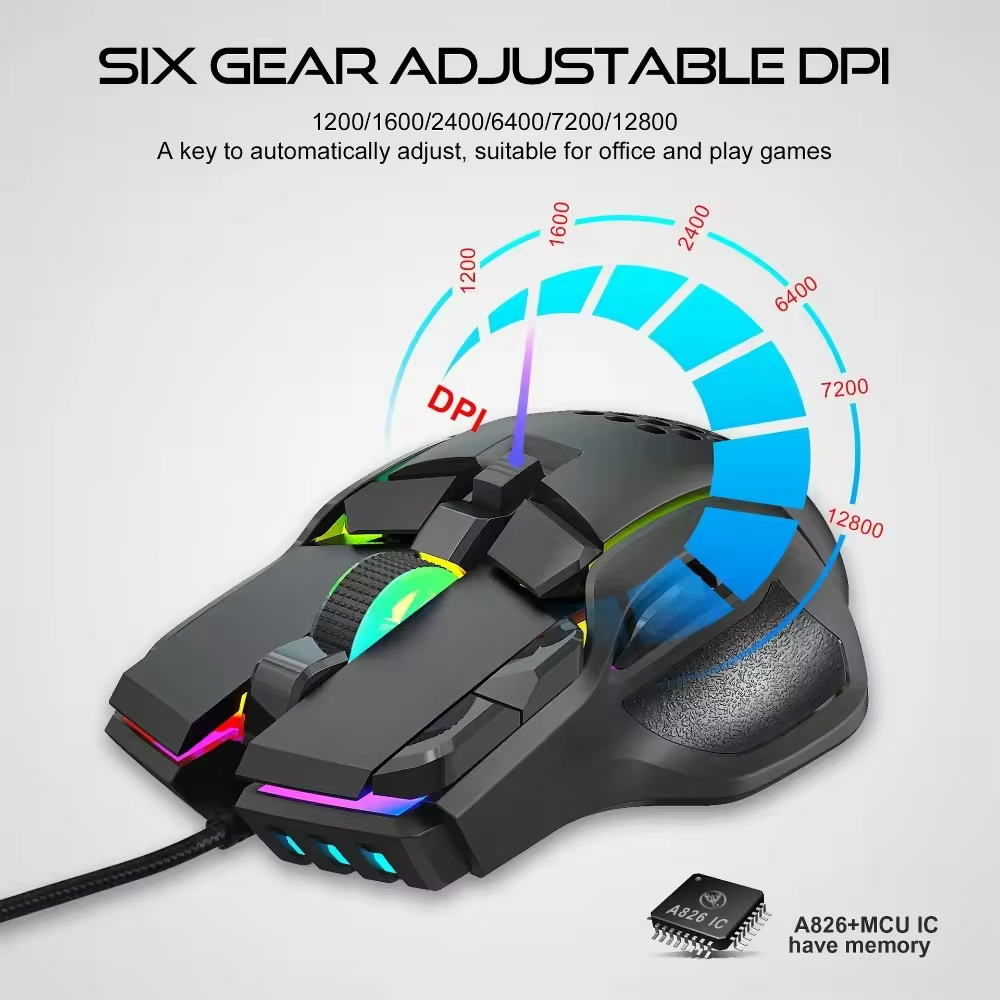 10 Buttons 12800 DPI USB Wired Gaming Mechanical Mouse