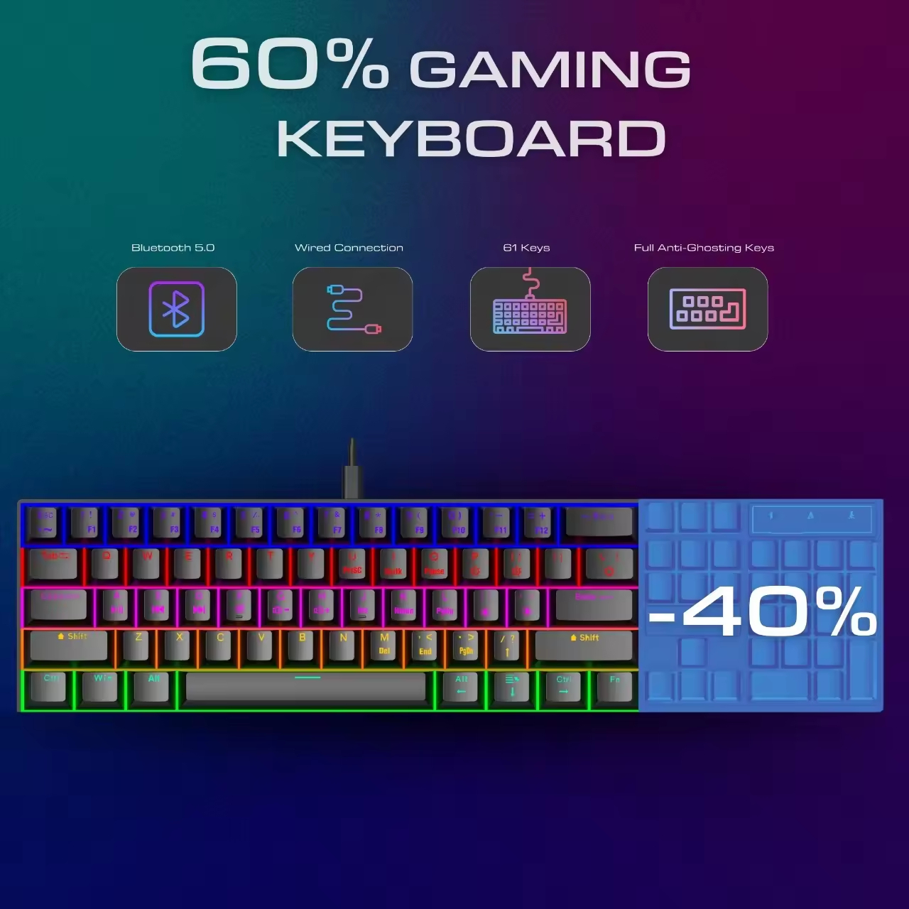 Mini Portable Computer Compact Gamer Keyboard Blue Switch Gaming Keyboard RK61