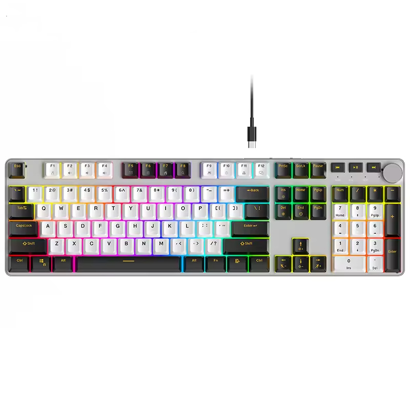 107 Keys Aluminum Mechanical Keyboard with Knob Rainbow Backlit Anti-Ghosting